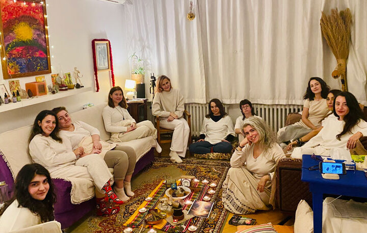 Reiki practice around the altar during the Winter Solstice Ceremony